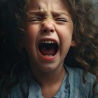 Hyperrealistic painting of child with distorted face and screaming expression