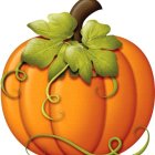 Whimsical child-faced pumpkin illustration with vines and leaves.