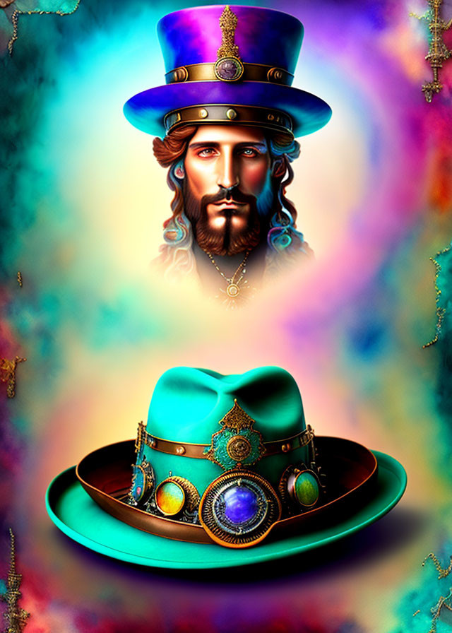 Man with Long Hair and Beard in Vibrant Digital Art Piece