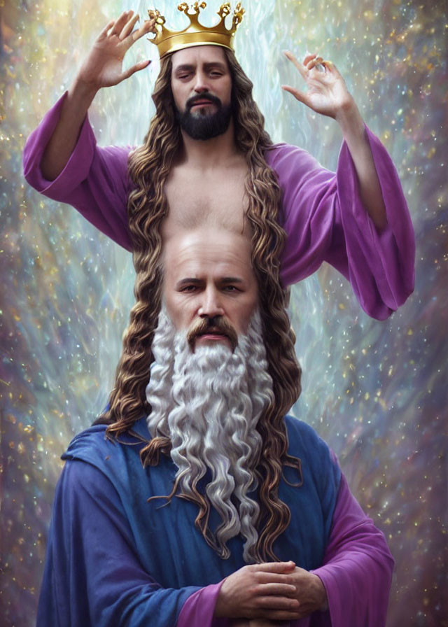 Composite Image of Man in Blue and Purple Robe with Crown and Superimposed Head