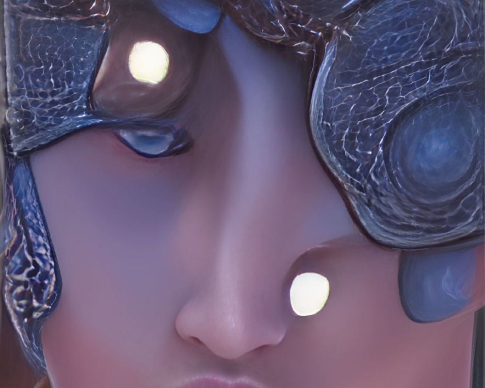 Detailed Close-Up of Female Face Artwork with Blindfold and Glowing Lights