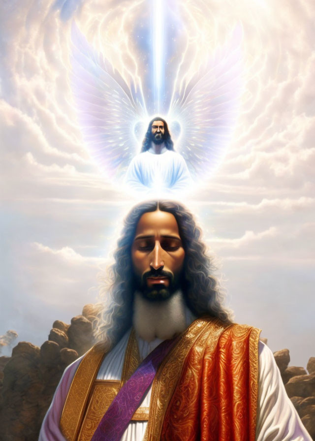 Religious artwork of Jesus with open arms and glowing heart