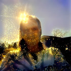 Digital Artwork of Serene Figure with Long Hair and Beard, Glowing Holy Rays