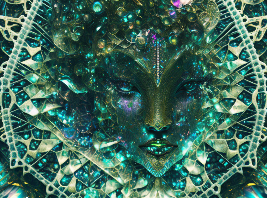 Intricate blue-toned fractal face with cosmic patterns