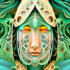 Colorful Stylized Female Face with Intricate Patterns & Surreal Elements