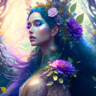 Fantasy Artwork: Female Figure with Blue Skin and Mystical Surroundings