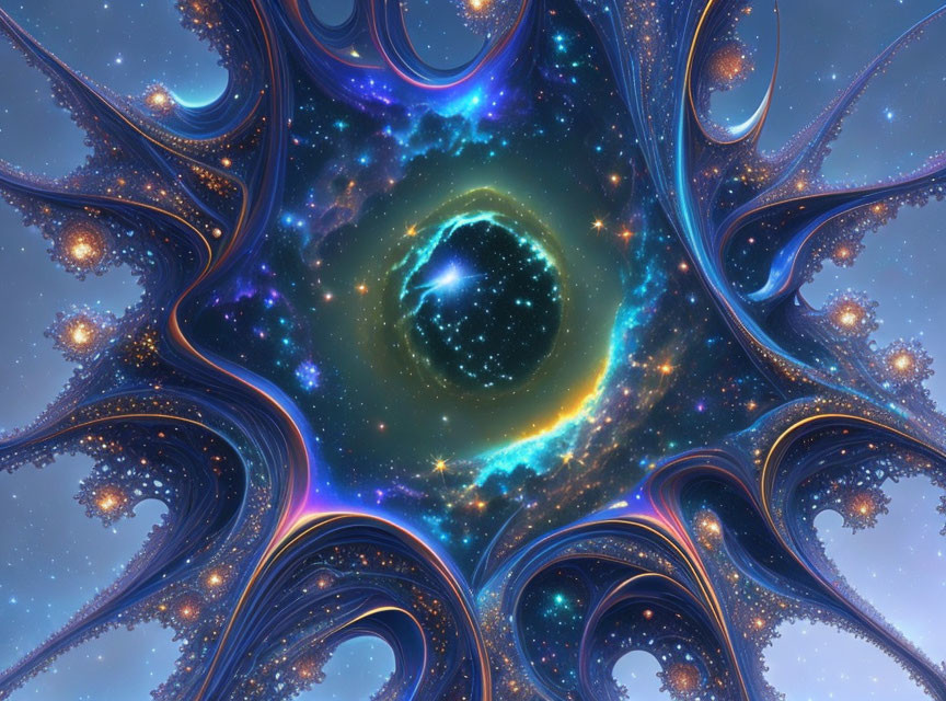 Vibrant Cosmic Fractal Art with Swirling Patterns and Celestial Colors