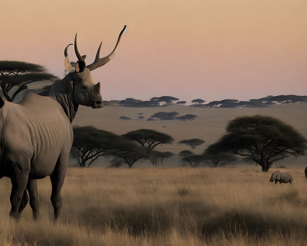 Majestic antelope with curved horns in savanna landscape at dusk