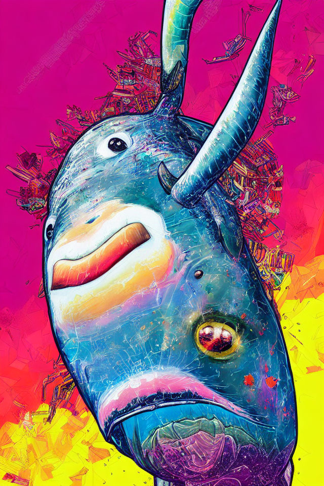 Vibrant narwhal illustration on colorful background