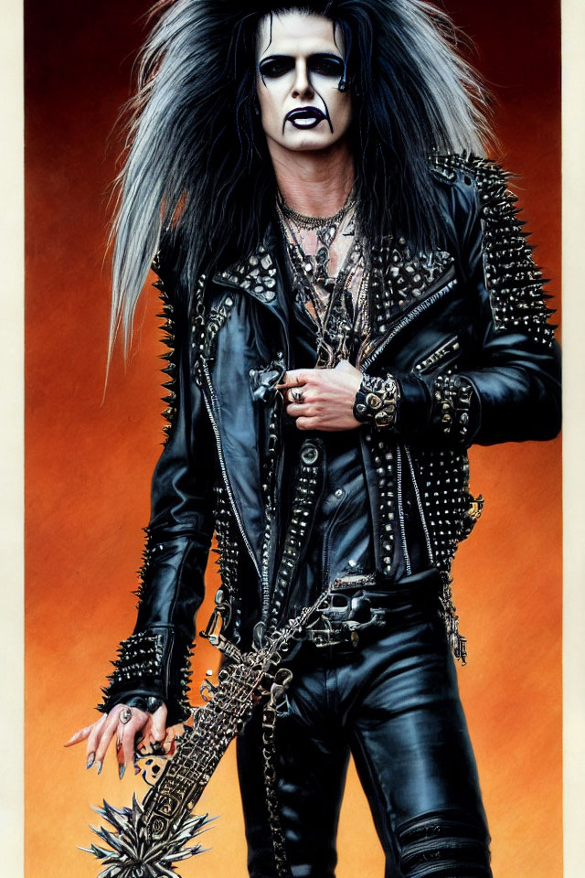 Person in Heavy Metal Attire with Leather Jacket and Spiked Accessories