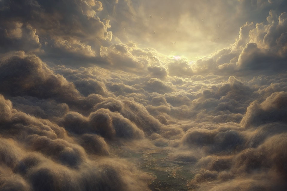 Dramatic cloudscape with sunlight streaming through