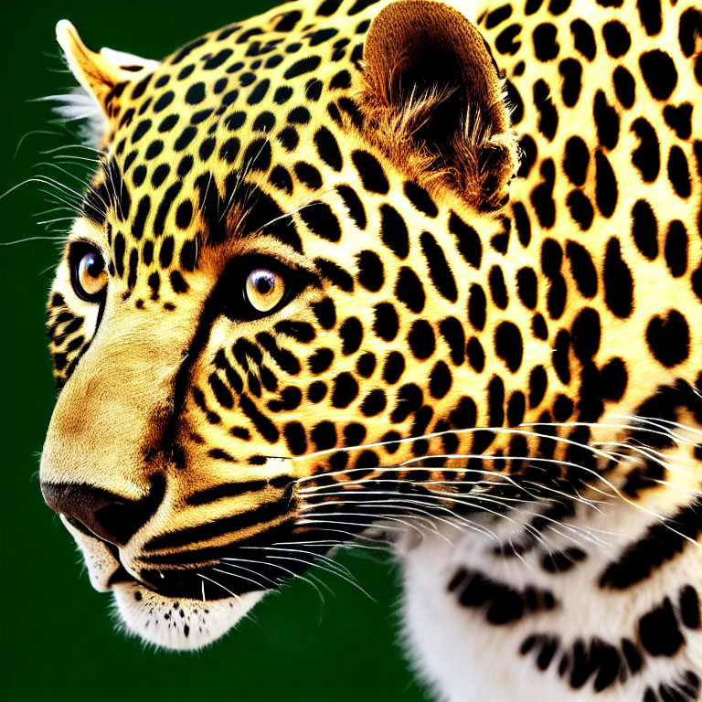 Leopard's Head Close-up on Green Background