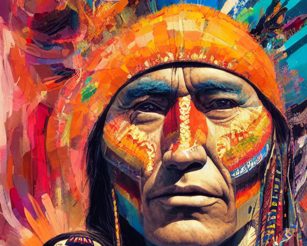 Colorful Digital Painting of Native American Figures