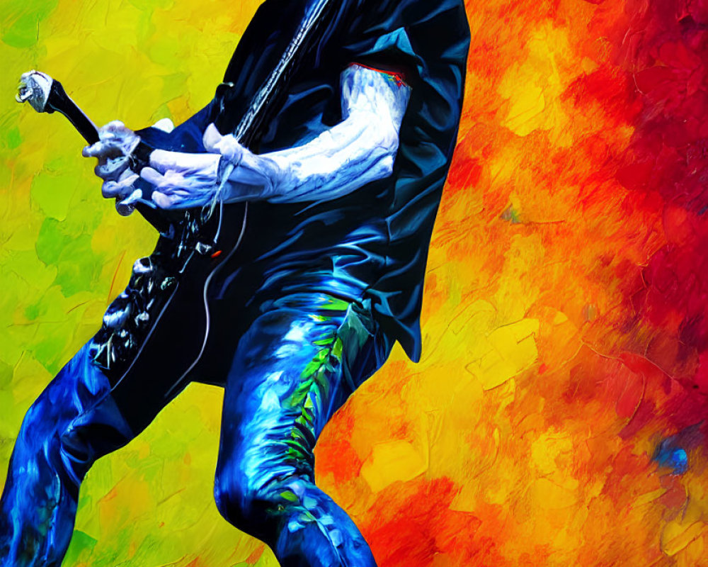 Colorful Abstract Guitarist Painting with Passionate Musician