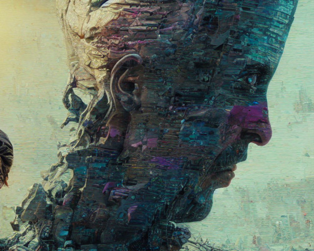 Digital Artwork: Humanoid Face Profile with Futuristic Technological Texture