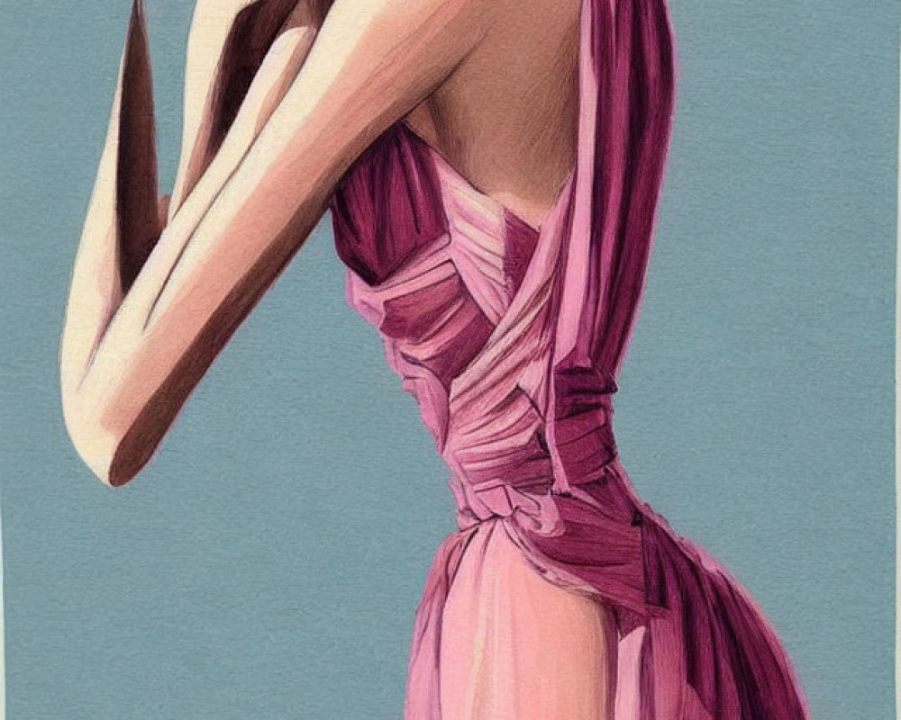 Woman in Elegant Pink Dress Looking Back Illustration