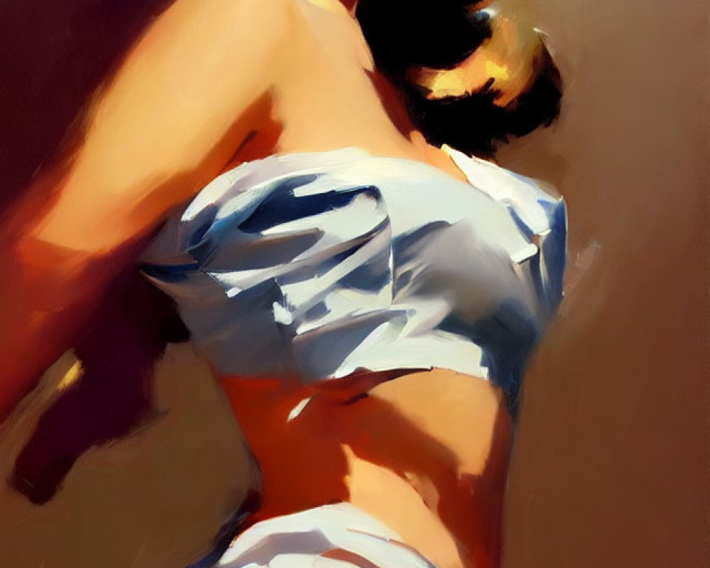 Vintage Style Underwear Painting with Woman in White Top & High-Waisted Bottoms