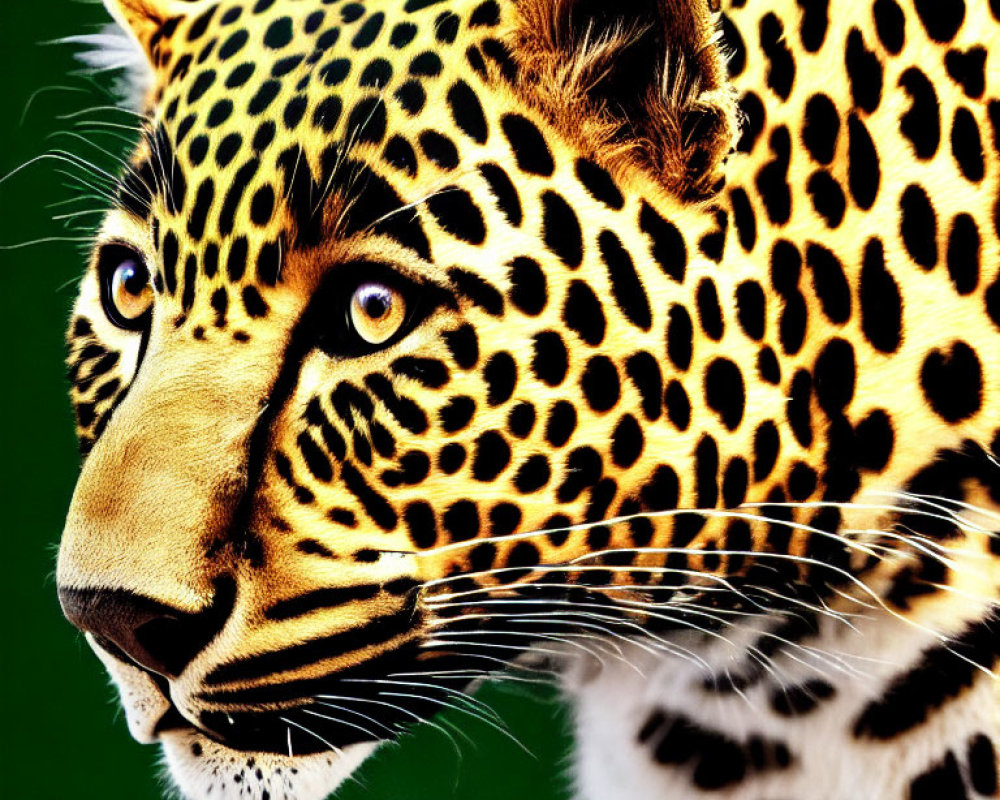 Leopard's Head Close-up on Green Background