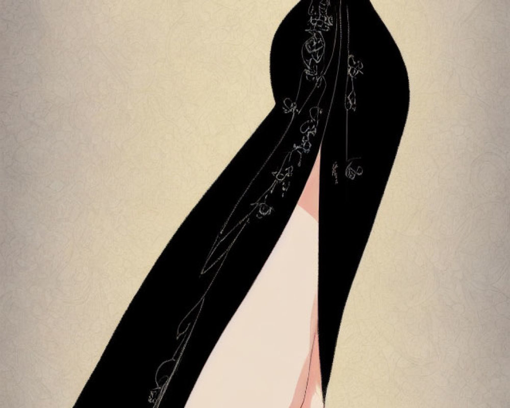 Illustrated woman in elegant black dress with floral embellishments