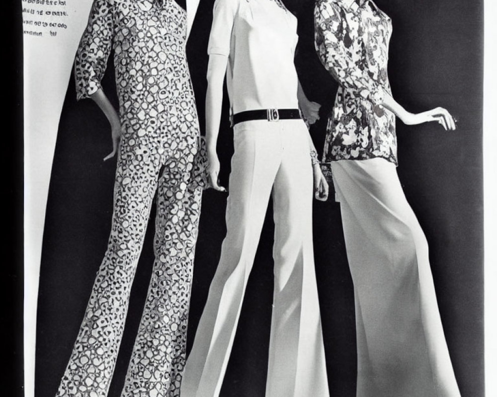 Vintage Black and White Photo of Three Women in 1970s Fashion