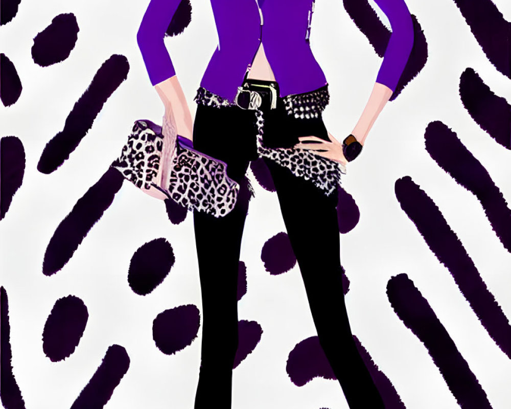 Stylish character with purple hair in purple blazer and leopard print accessories