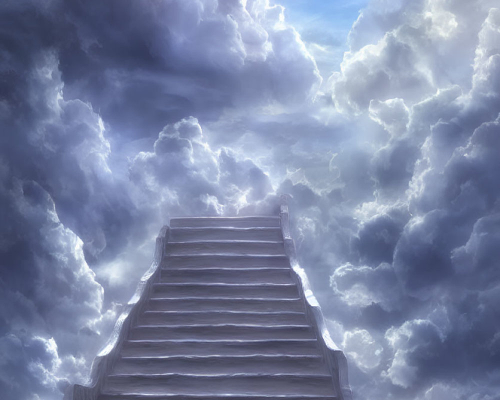 Dramatic sky with voluminous clouds above staircase