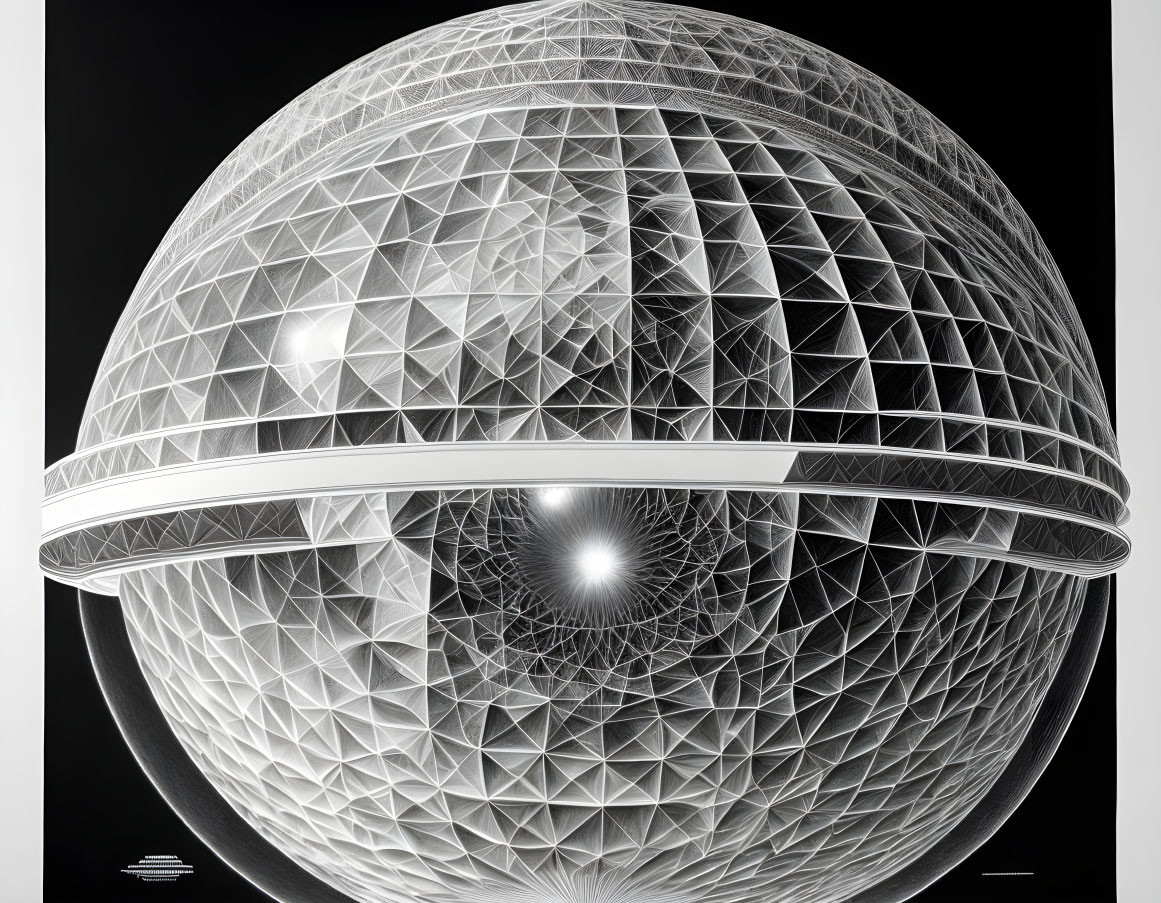 Complex geometric facade on futuristic spherical structure