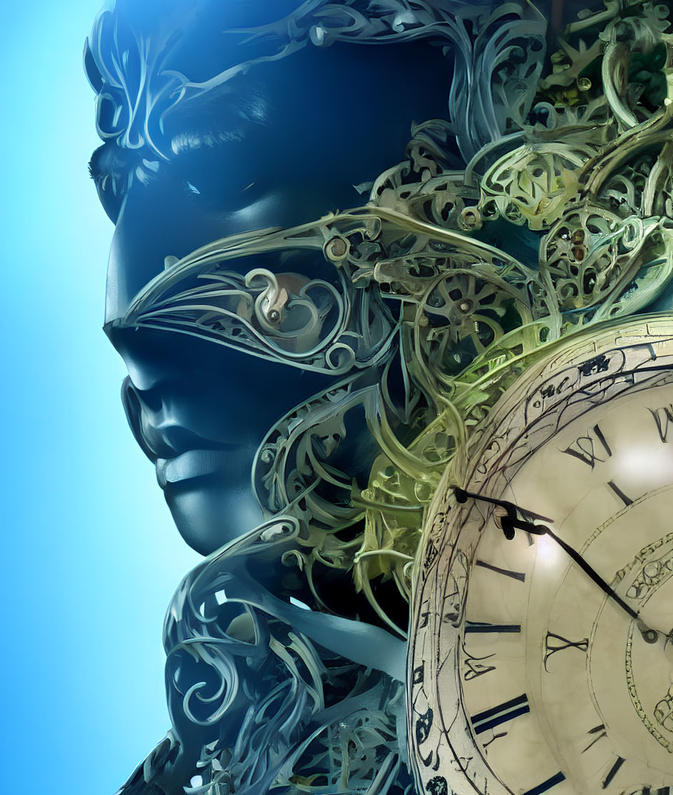 Metallic Filigree Robotic Face & Victorian Clock Design