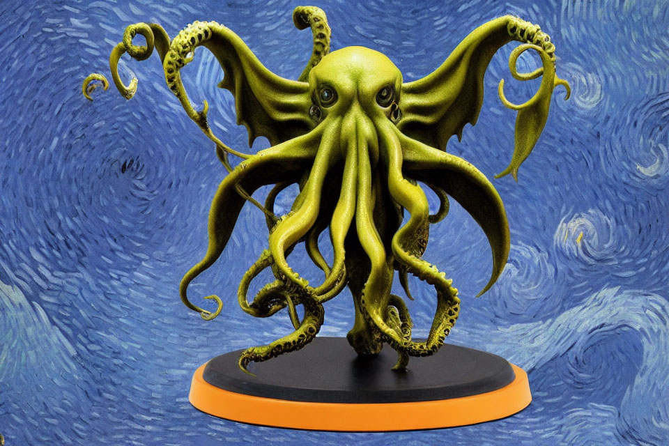 Detailed Octopus Statue Against Textured Blue Background