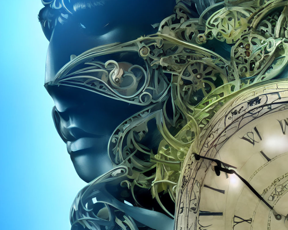 Metallic Filigree Robotic Face & Victorian Clock Design