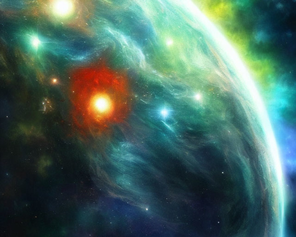 Colorful Digital Artwork: Planet in Space with Stars & Nebulae