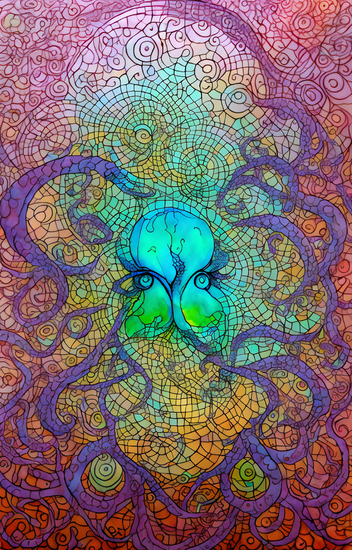 Colorful Abstract Octopus Illustration in Stained Glass Style