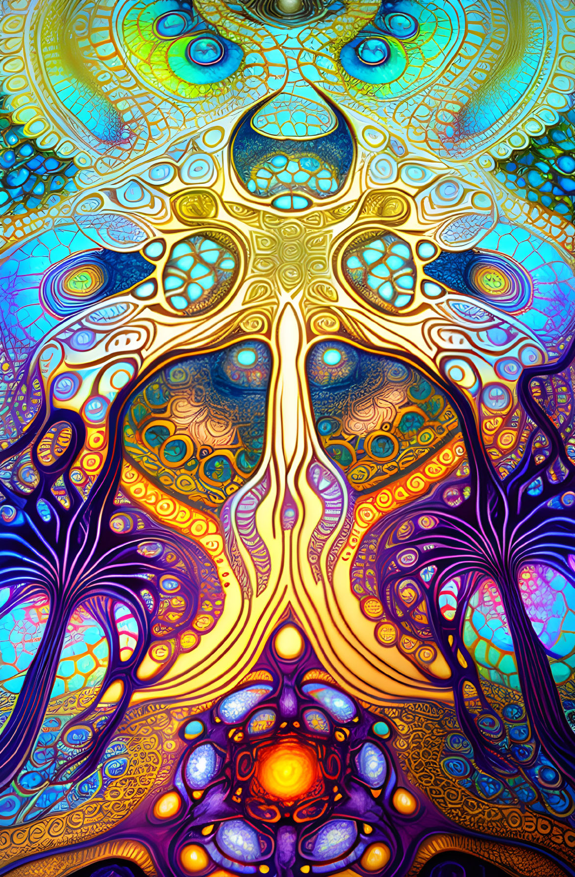 Colorful Fractal Image with Tree-Like Structures and Swirling Patterns