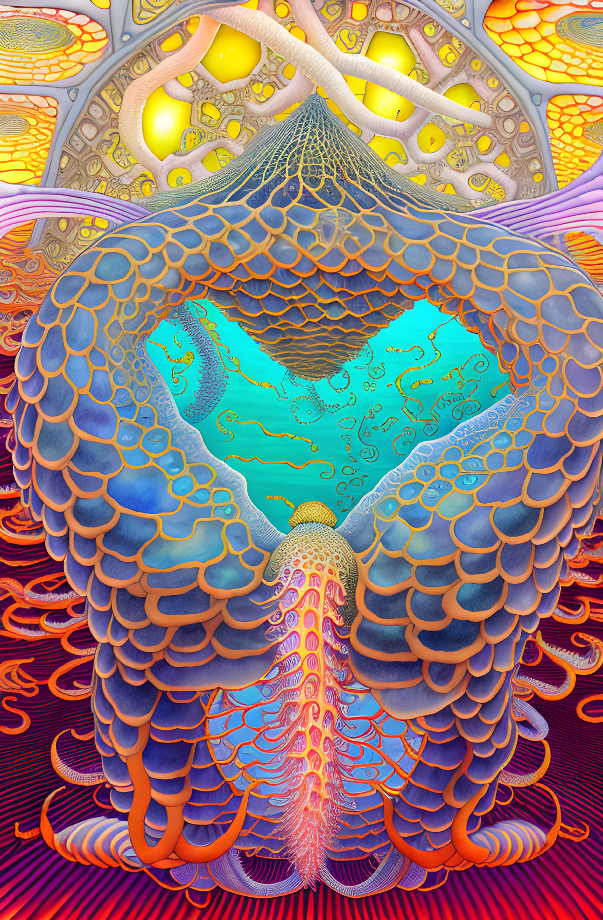 Colorful Psychedelic Artwork with Aquatic Creature Motif