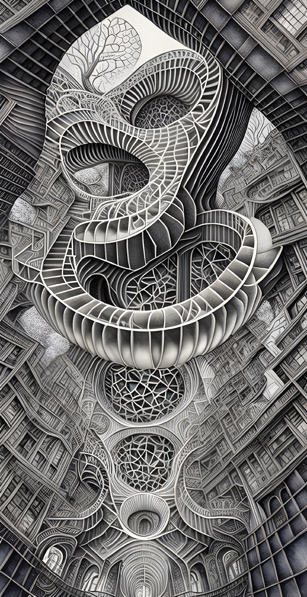 Intricate Monochromatic Optical Illusion Artwork