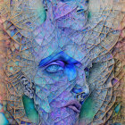 Blue-Toned Face with Geometric Patterns and Cosmic Elements