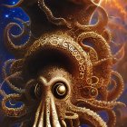 Cosmic octopus with swirling tentacles in space scene