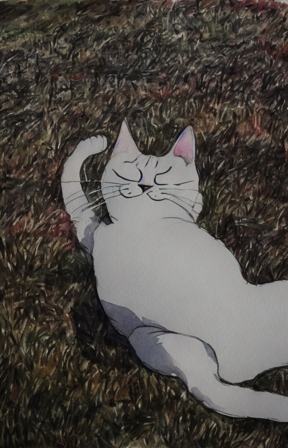 White and Gray Cat Relaxing on Textured Brown Surface