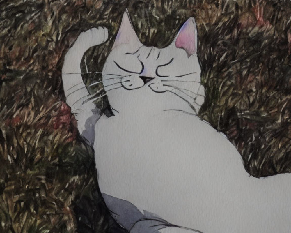 White and Gray Cat Relaxing on Textured Brown Surface