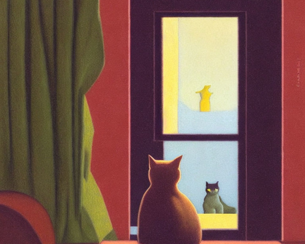 Two Cats on Windowsill: Silhouetted & Gazing, Warm Interior Colors