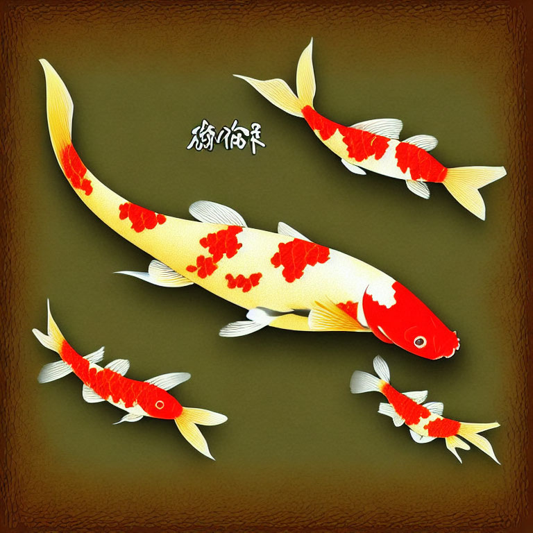 Ornamental koi fish swimming in Asian-style setting