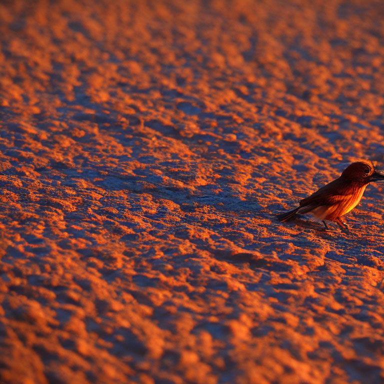 Bird on Textured Sand at Sunset Glow