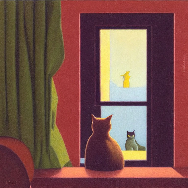 Two Cats on Windowsill: Silhouetted & Gazing, Warm Interior Colors