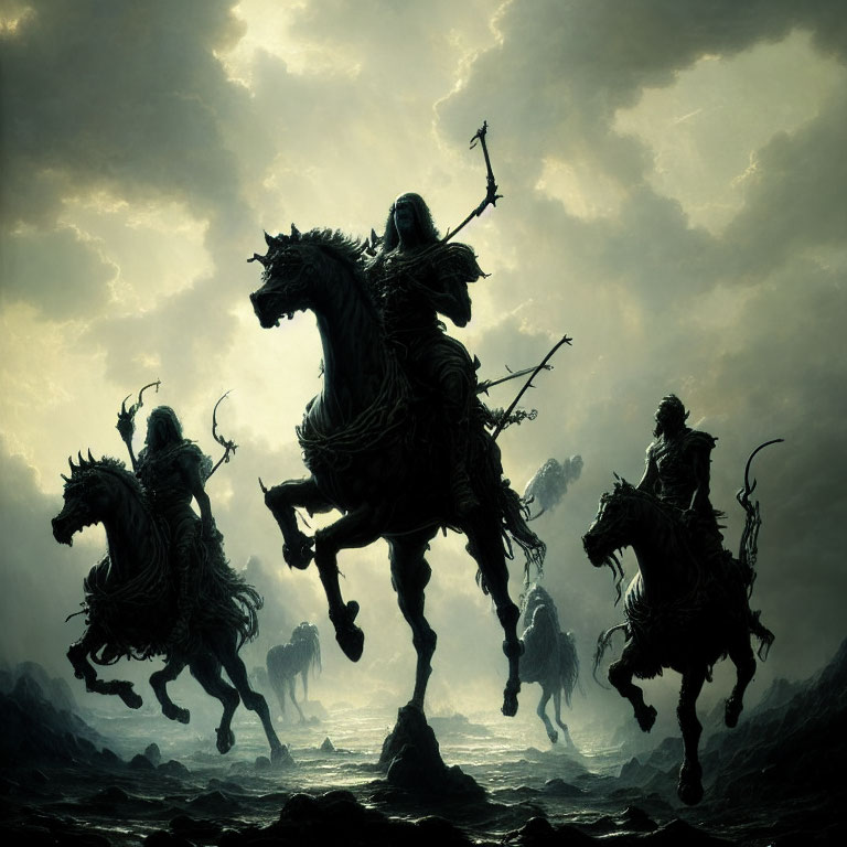 Spectral Figures on Horseback in Ominous Landscape