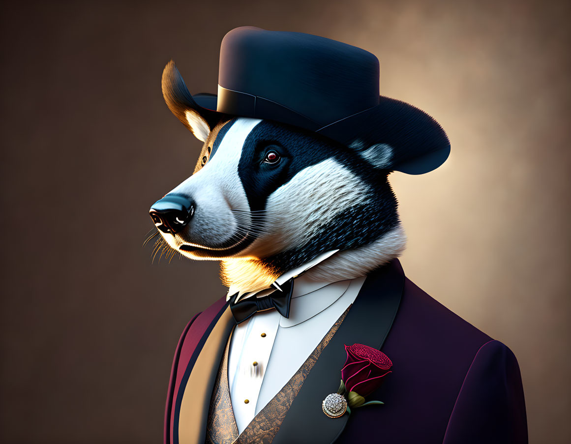 Elegant badger illustration in suit and top hat