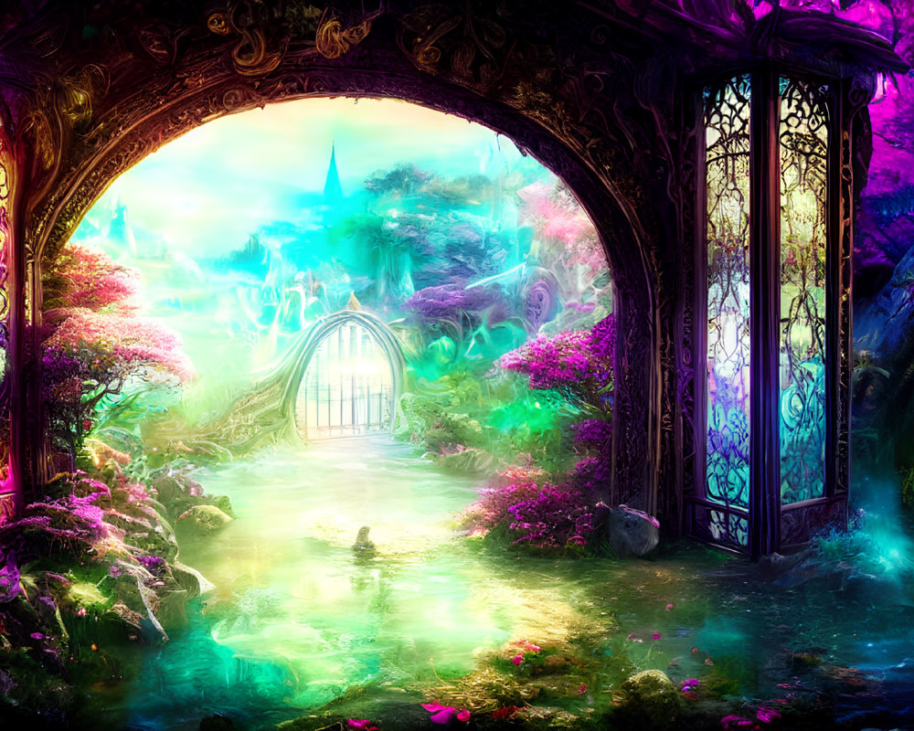 Ornate Archway Reveals Vibrant Fantasy Landscape