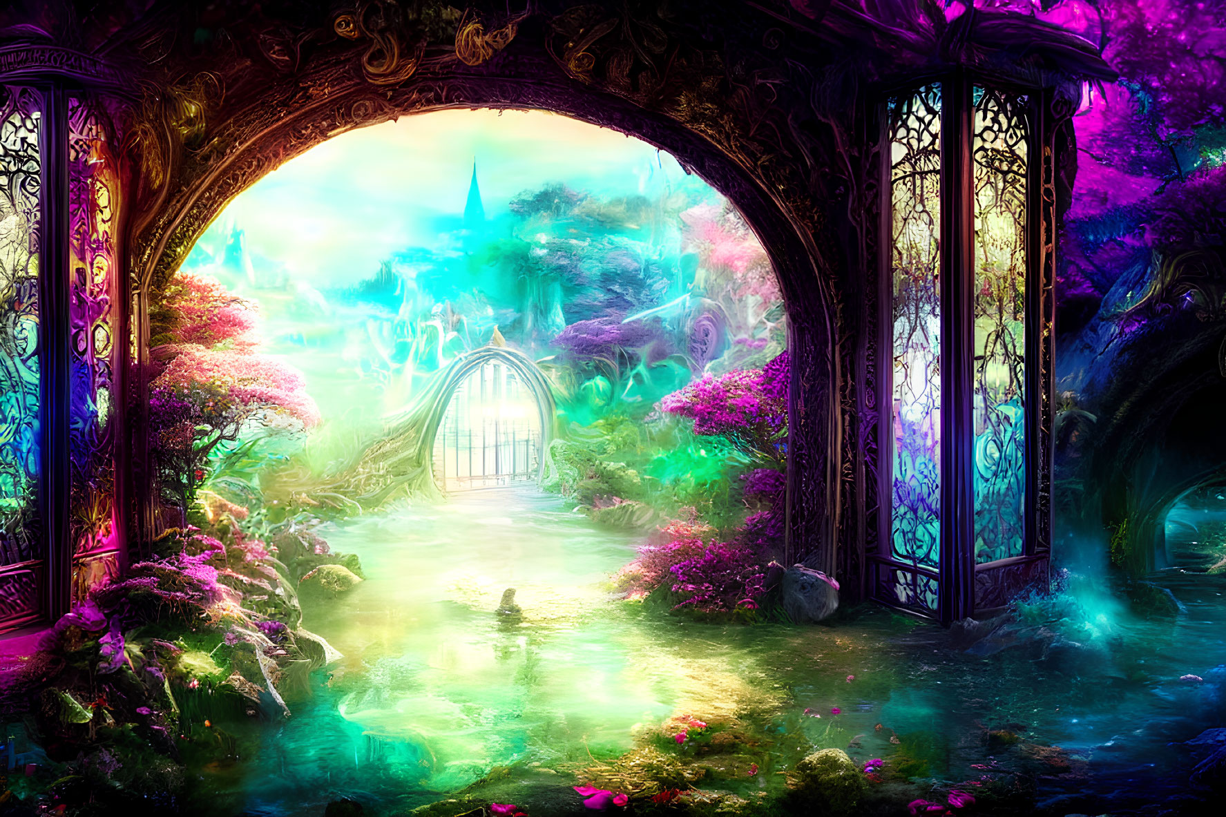 Ornate Archway Reveals Vibrant Fantasy Landscape