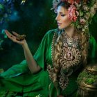 Forest Spirit Woman with Branches and Moss in Ethereal Woodland