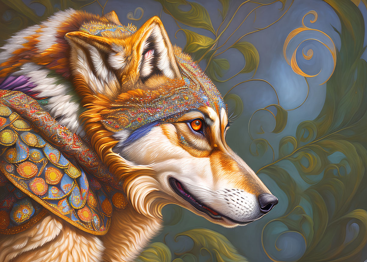 Colorful Fox Artwork with Intricate Patterns and Shell Armor