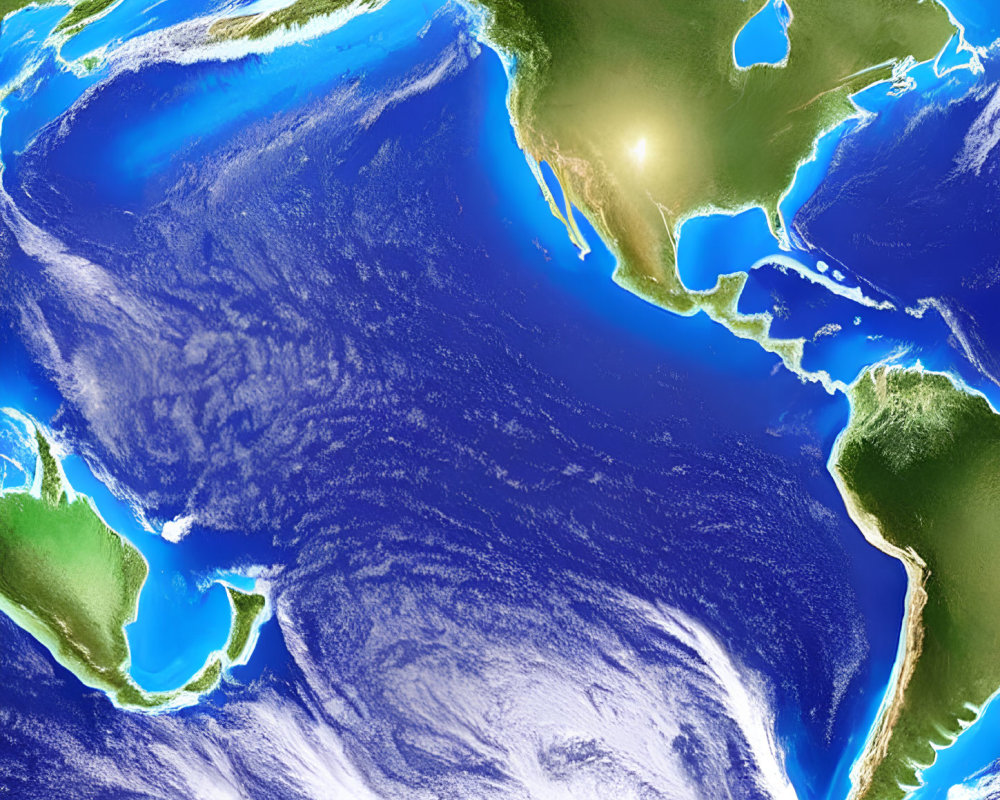 Earth's Satellite View: North & Central America, Ocean Clouds & Sun Glint